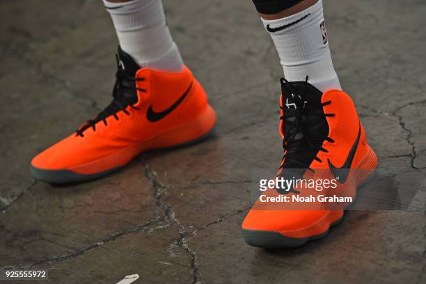 The sneakers of Ben Simmons of the World Team before the Mtn Dew Kickstart Rising Stars Game during All-Star Friday Night as part of 2018 NBA...