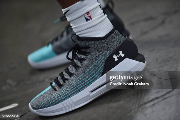 The sneakers of Dennis Smith Jr. #1 of the USA Team before the Mtn Dew Kickstart Rising Stars Game during All-Star Friday Night as part of 2018 NBA...