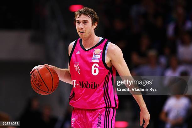 Johannes Strasser of Baskets in action during the Beko Basketball Bundesliga game between Telekom Baskets and Alba Berlin at Telekom Dome on October...