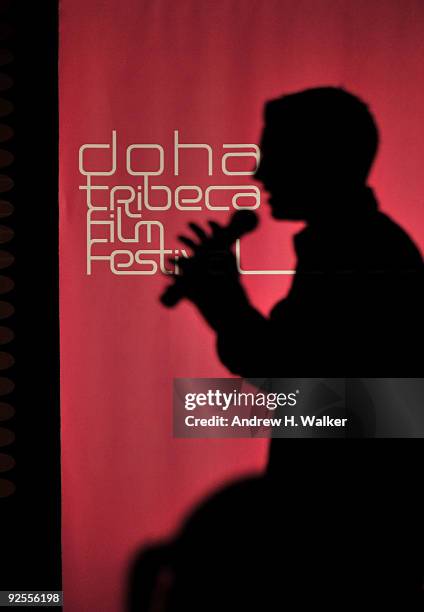 Comedian Dean Obeidallah performs onstage at Comedy Night at the W Hotel Doha during the 2009 Doha Tribeca Film Festival on October 30, 2009 in Doha,...