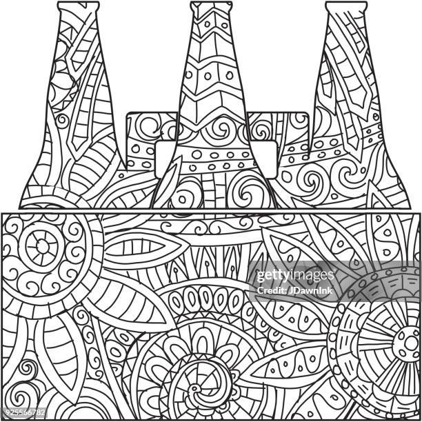 six pack of beer tote tangle pattern - tote stock illustrations