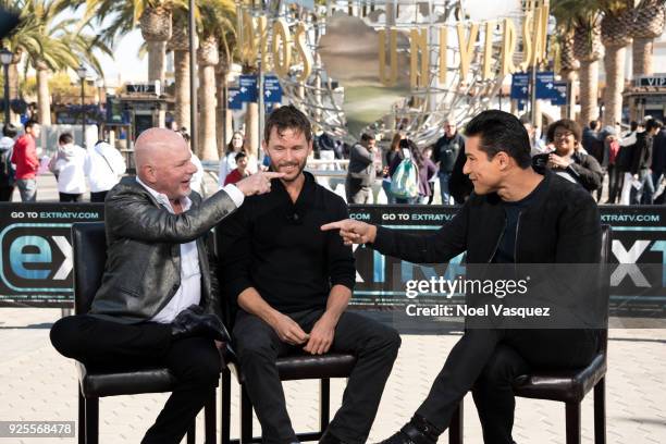 Rob Cohen, Ryan Kwanten and Mario Lopez visit "Extra" at Universal Studios Hollywood on February 28, 2018 in Universal City, California.
