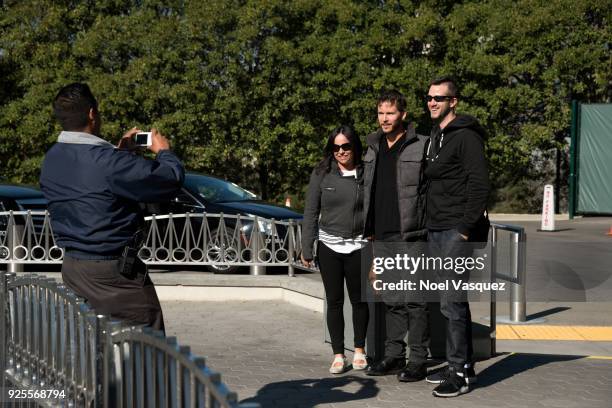 Ryan Kwanten takes a picture with fans at "Extra" at Universal Studios Hollywood on February 28, 2018 in Universal City, California.