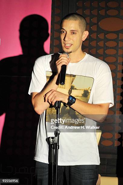 Rapper Omar Offendum performs onstage at Comedy Night at the W Hotel Doha during the 2009 Doha Tribeca Film Festival on October 30, 2009 in Doha,...