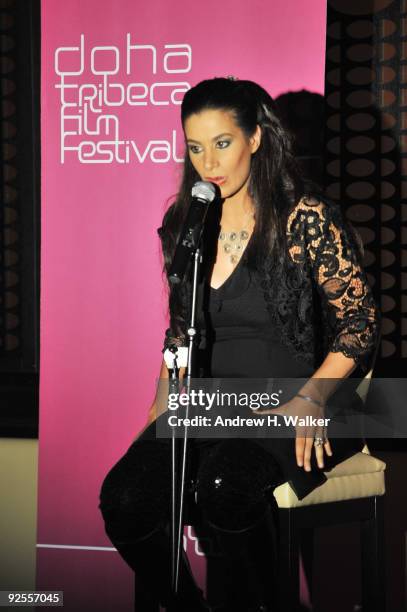 Comedian Maysoon Zayid performs onstage at Comedy Night at the W Hotel Doha during the 2009 Doha Tribeca Film Festival on October 30, 2009 in Doha,...