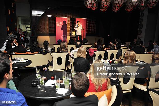 Comedian Dean Obeidallah performs onstage at Comedy Night at the W Hotel Doha during the 2009 Doha Tribeca Film Festival on October 30, 2009 in Doha,...