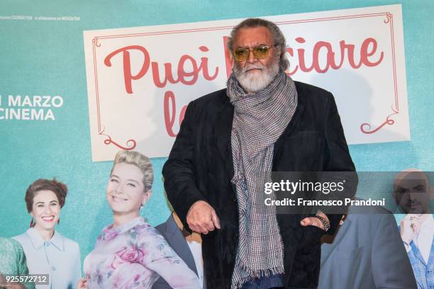 Diego Abatantuono attends a photocall for 'Puoi Baciare Lo Sposo' on February 28, 2018 in Milan, Italy.