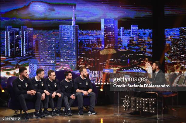 Italian Curling Team and Alessandro Cattelan attend 'E Poi C'e' Cattelan Tv Show' on February 28, 2018 in Milan, Italy.