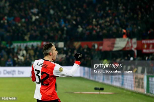 Robin van Persie of Feyenoord celebrates 2-0 during the Dutch KNVB Beker match between Feyenoord v Willem II at the Stadium Feijenoord on February...