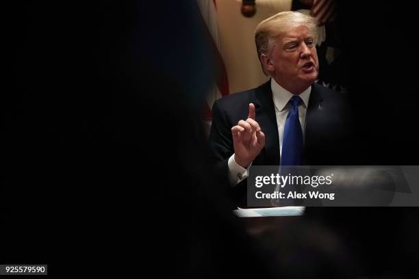 President Donald Trump speaks during a meeting with bipartisan members of the Congress at the Cabinet Room of the White House February 28, 2018 in...