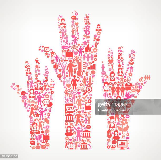 raised hands women's rights and female empowerment icon pattern - asking mom stock illustrations