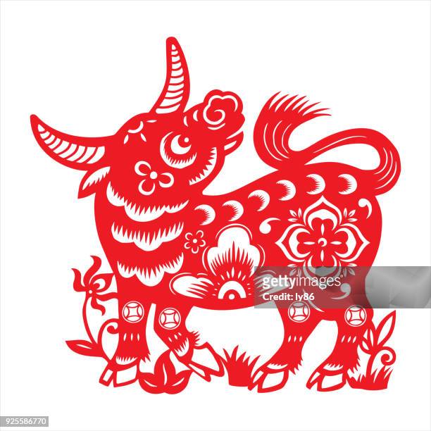 ilustraciones, imágenes clip art, dibujos animados e iconos de stock de buey, signo del zodiaco chino - ganaderia
