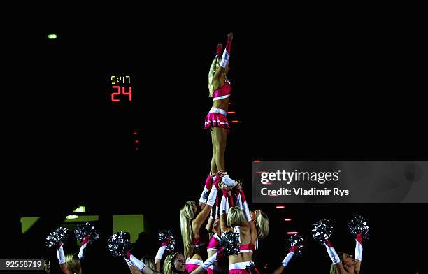 Cheerleaders perform ahead the Beko Basketball Bundesliga game between Telekom Baskets and Alba Berlin at Telekom Dome on October 30, 2009 in Bonn,...