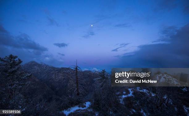 Much-needed late winter storm brings snow to the San Gabriel Mountains on February 27, 2018 in the Angeles National Forest near Los Angeles,...