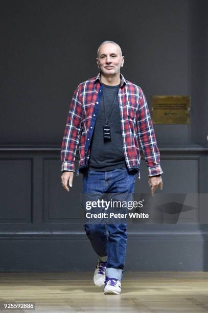 Fashion designer Alessandro Dell Acqua walks the runway after the Rochas show as part of the Paris Fashion Week Womenswear Fall/Winter 2018/2019 on...