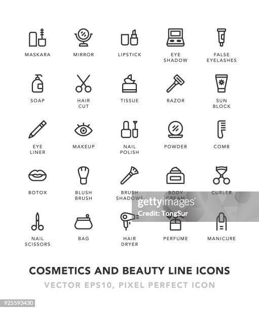 cosmetics and beauty line icons - botox injection stock illustrations