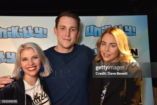 Pips Taylor, Chris Stark and Lydia Bright attend the UK Premiere of Cartoon Network's new series "Unikitty!"at the Odeon Luxe Haymarket on February...