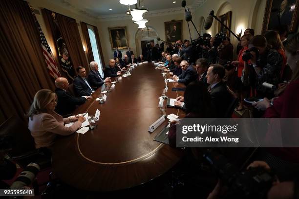 President Donald Trump meets with bipartisan members of the Congress at the Cabinet Room of the White House February 28, 2018 in Washington, DC....