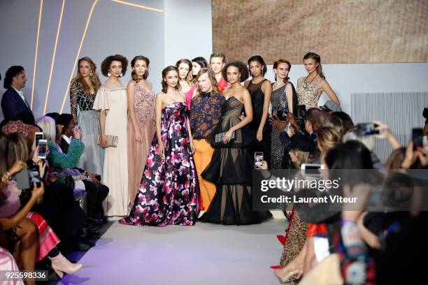 Actress Patricia Contreras, Designer Christophe Guillarme, Miss France 2017 Alicia Aylies and Models walk the runway during the Christophe Guillarme...