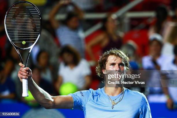 Alexander Zverev of Germany celebrates after winning a match against Steve Johnson of United States as part of the Telcel Mexican Open 2018 at...