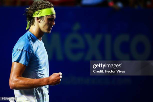 Alexander Zverev of Germany celebrates after winning a match against Steve Johnson of United States as part of the Telcel Mexican Open 2018 at...