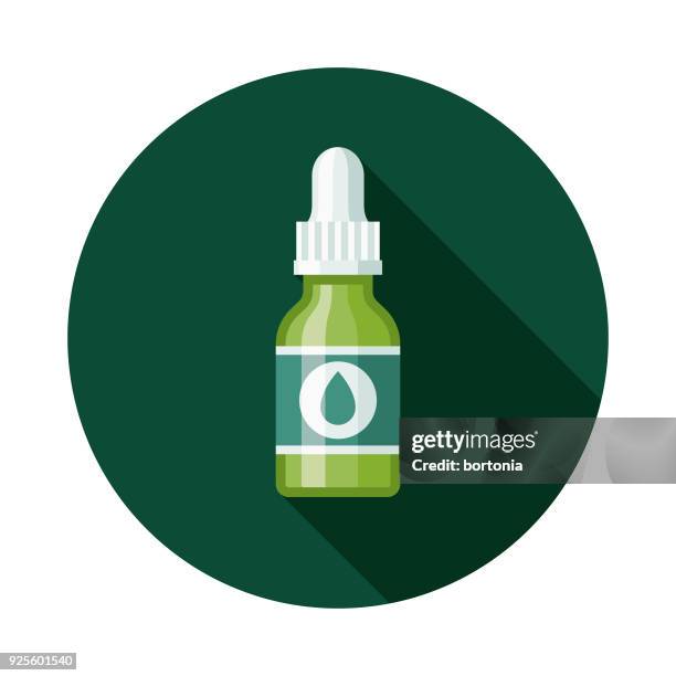 illustrazioni stock, clip art, cartoni animati e icone di tendenza di icona della naturopatia del design piatto dell'olio essenziale con ombra laterale - olio ed essenze