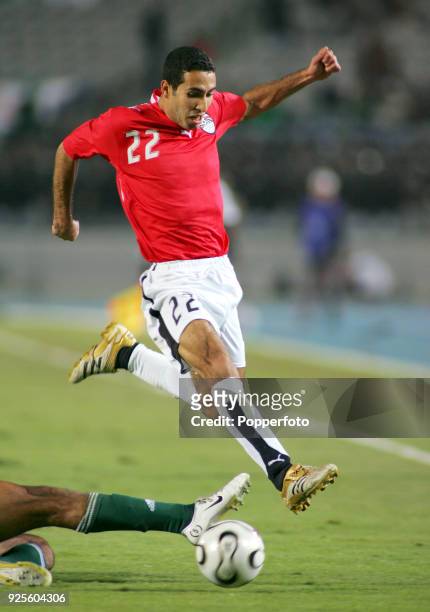 Mohamed Abou Treka of Egypt in action during the opening football match of the Africa Cup of Nations against Libya at Cairo International Stadium on...