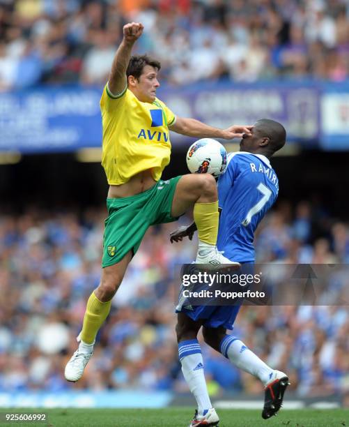 Ramires of Chelsea and Wes Hoolahan of Norwich City in action during the Barclays Premier League match between Chelsea and Norwich City at Stamford...