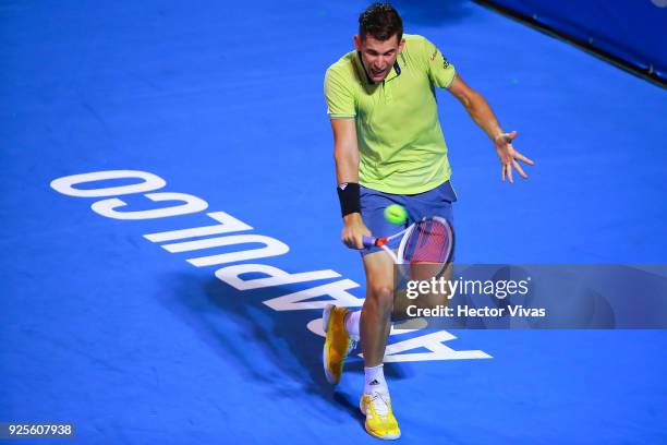 Dominic Thiem of Austria returns a shot during a match between Cameron Norrie of Great Britain and Dominic Thiem of Austria as part of the Telcel...
