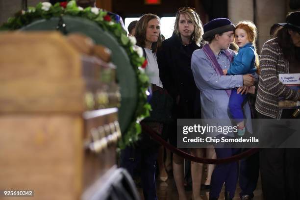 Members of the public pay their respects to Christian evangelist and Southern Baptist minister Billy Graham as his body lays in honor in the U.S....