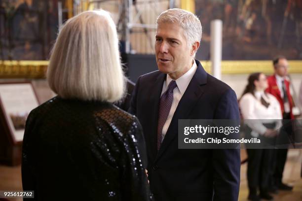 Supreme Court Associate Justice Neil Gorsuch talks with Anne Graham Lotz, daughter of Christian evangelist and Southern Baptist minister Billy...