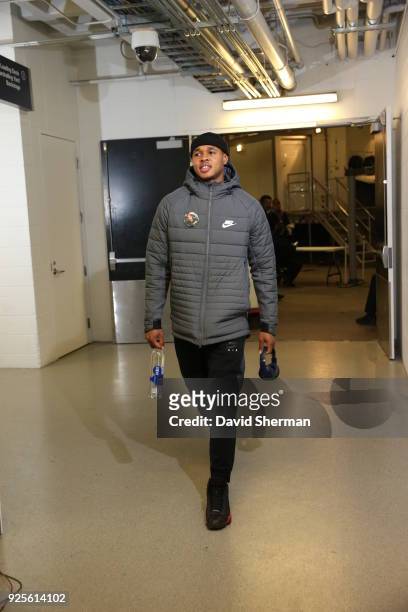 Marcus Georges-Hunt of the Minnesota Timberwolves arrives to the arena prior to the game against the Chicago Bulls on February 24, 2018 at Target...