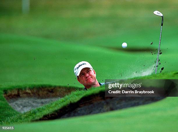 Scott Verplank of the USA plays a stroke out of a bunker in his match against Steve Streaker of the USA, during round two of the 2001 Accenture Match...