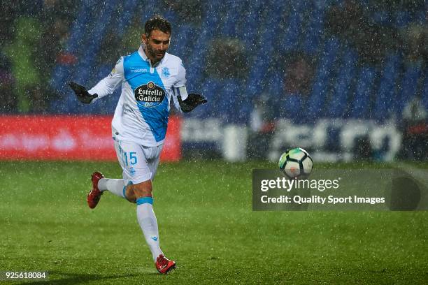 Adrian Lopez of Deportivo De La Coruna in action during the La Liga match between Getafe and Deportivo La Coruna at Coliseum Alfonso Perez on...