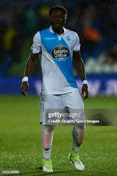 Sulley Muntari of Deportivo De La Coruna looks on during the La Liga match between Getafe and Deportivo La Coruna at Coliseum Alfonso Perez on...