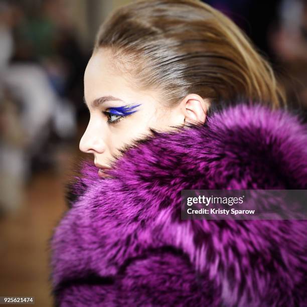 Model walks the runway during the Ingie show as part of the Paris Fashion Week Womenswear Fall/Winter 2018/2019 on February 28, 2018 in Paris, France.