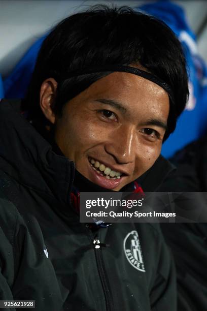 Gaku Shibasaki of Getafe looks on prior to the La Liga match between Getafe and Deportivo La Coruna at Coliseum Alfonso Perez on February 28, 2018 in...