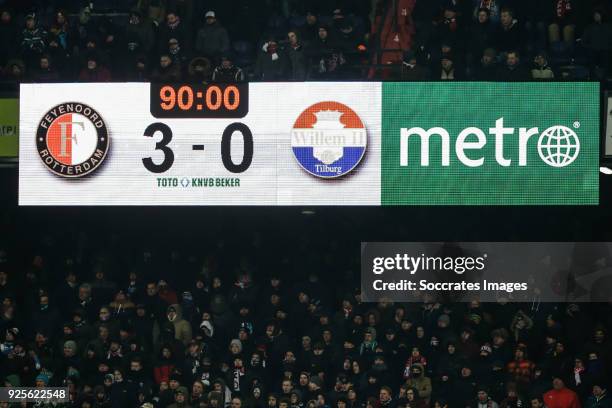 Scorebord during the Dutch KNVB Beker match between Feyenoord v Willem II at the Stadium Feijenoord on February 28, 2018 in Rotterdam Netherlands