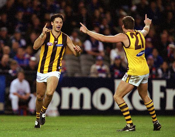 Jade Rawlings for Hawthorn celebrates during round five of the AFL season played between the Western Bulldogs and the Hawthorn Hawks held at Colonial...