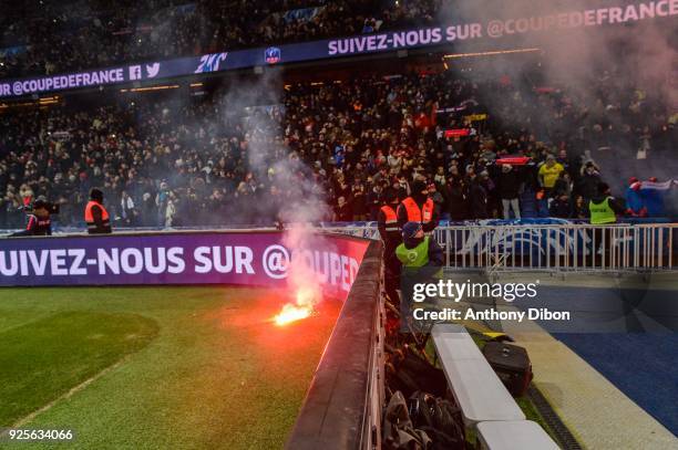 Fans of Marseille during the French Cup match between Paris Saint Germain and Marseille at Parc des Princes on February 28, 2018 in Paris, France.