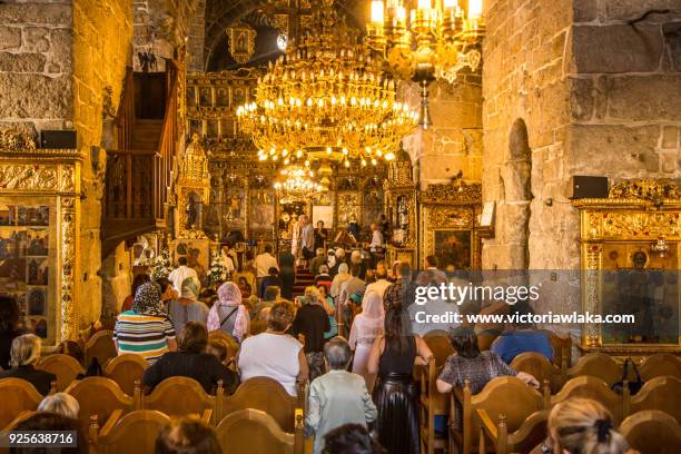 worship service at church of saint lazarus, larnaca cyprus - larnaca stock pictures, royalty-free photos & images