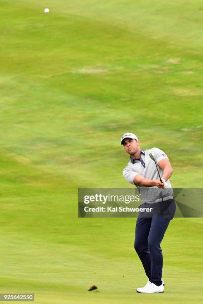 Dimitrios Papadatos of Australia plays a shot during day one of the ISPS Handa New Zealand Golf Open at The Hills Golf Club on March 1, 2018 in...