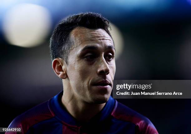 Fabian Orellana of SD Eibar reacts during the La Liga match between SD Eibar and Villarreal CF at Ipurua Municipal Stadium on February 28, 2018 in...