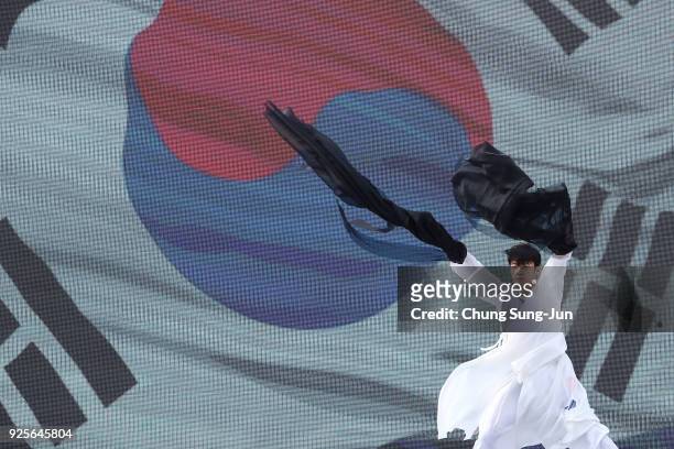South Korean man performs during the 99th Independence Movement Day ceremony at Seodaemun Prison History Hall on March 1, 2018 in Seoul, South Korea....