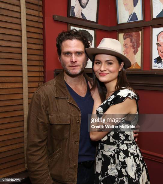 Steven Pasquale with Phillipa Soo from the cast of "The Parisian Woman" honored with a Sardi's Wall of Fame Portrait on February 28, 2018 at Sardi's...