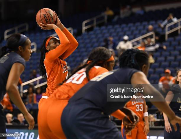 Clemson Lady Tigers forward/center Kobi Thornton shoots a free throw during the ACC women's tournament game between the Clemson Tigers and Georgia...