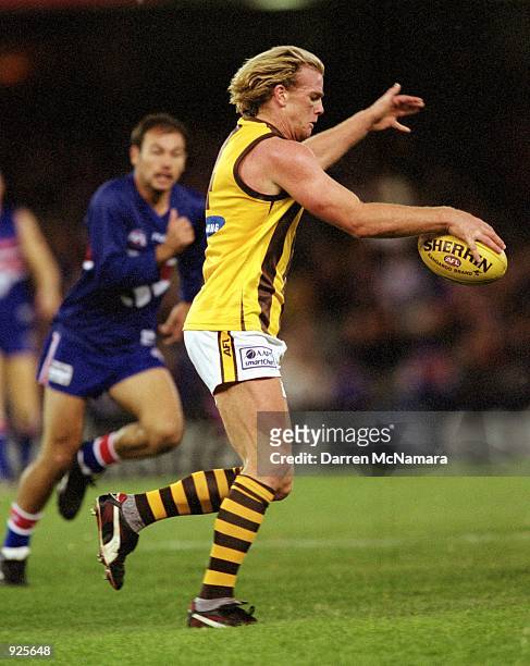 Rayden Tallis for Hawthorn in action during round five of the AFL season played between the Western Bulldogs and the Hawthorn Hawks held at Colonial...