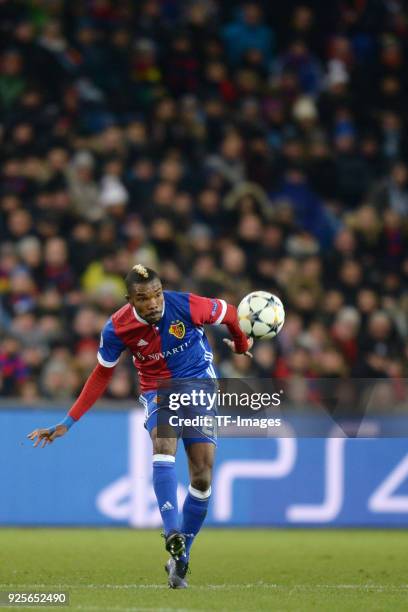 Geoffroy Serey Die of Basel controls the ball during the UEFA Champions League Round of 16 First Leg match between FC Basel and Manchester City at...