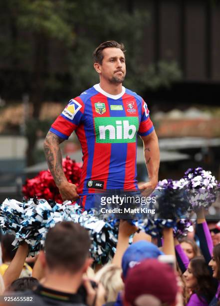 Mitchell Pearce of the Knights looks on during the 2018 NRL season launch at First Fleet Park on March 1, 2018 in Sydney, Australia.
