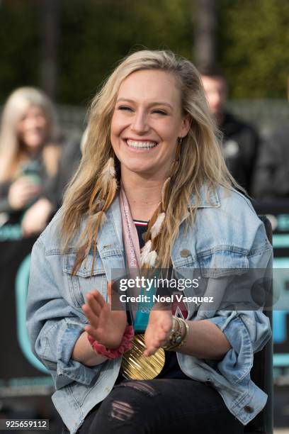 Jamie Anderson visits "Extra" at Universal Studios Hollywood on February 28, 2018 in Universal City, California.